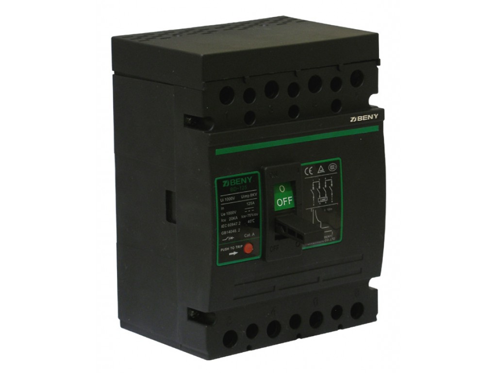 Силовий автоматичний вимикач BD-125-4P-1000V DC (125А / 1000В постійного струму, неполярний)