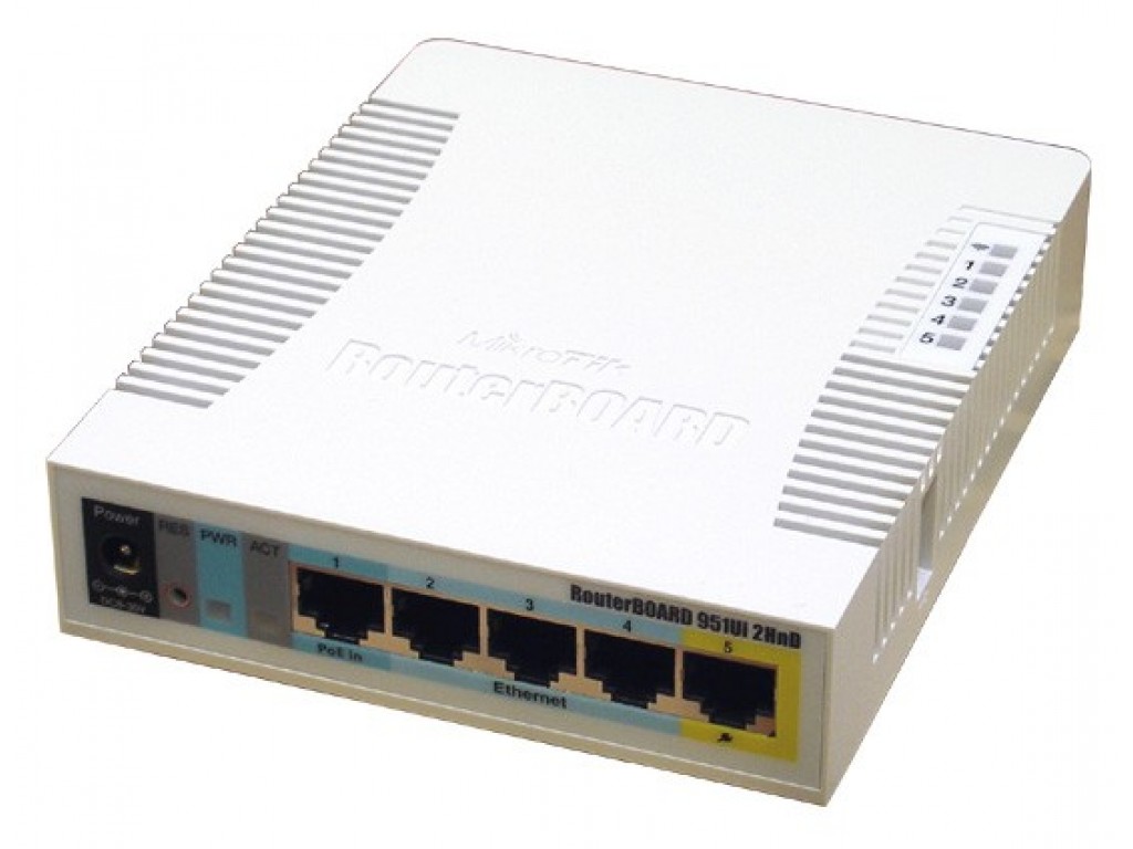 MikroTik RB951Ui-2HnD (Wi-Fi 300M@2.4G, 2T2R, 5xLAN @ 100M, USB, під модем 3G / 4G, потужність 1 Вт)